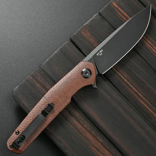 Miniatura 3 de Sitivien Cuchillo plegable ST102, hoja de acero D2+mango Micarta EDC herramienta cuchillo para exteriores, camping, caza, supervivencia (marrón)