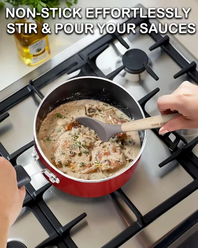 Miniatura 5 de Cook N Home - Sartén antiadherente de 1 cuarto de galón con tapa de vidrio, olla pequeña multiusos antiadherente, olla de cocina de aluminio