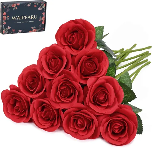 Miniatura 26 de Waipfaru 20 rosas blancas falsas de aliento de bebé, flores artificiales a granel, rosa blanca de seda con tallos largos para ramo de boda, jarrón