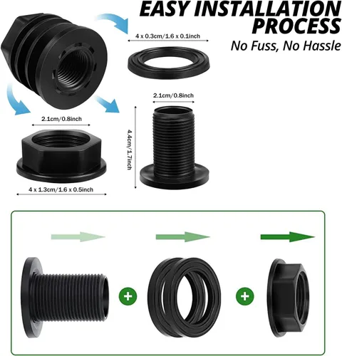Miniatura 2 de Conectores de montaje de mamparo de PVC de 2 piezas, macho de 3/4 pulgadas, barril de lluvia para tanque de agua hembra de 1/2 pulgada, kit