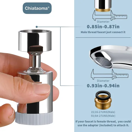 Miniatura 6 de Aireador de grifo giratorio, boquilla de grifo de 3 funciones, accesorio de grifo de fregadero de cocina giratorio de gran ángulo de 360°, extensor