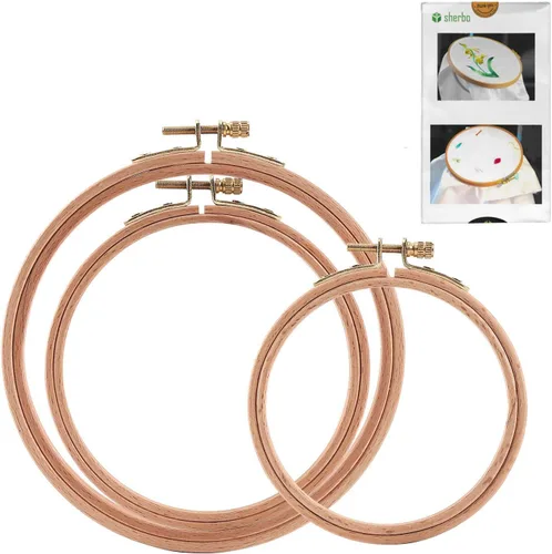 Miniatura 7 de Sherbo - Juego de 3 aros de bordado de madera de haya, de 7 a 9 pulgadas, anillo de aro circular de algodón para bordado de bricolaje, hilo de hilo