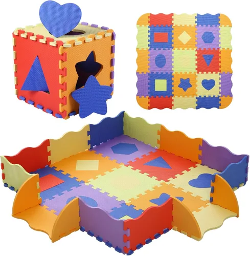 Miniatura 16 de Alfombrilla de juego de espuma para niños, 25 piezas de rompecabezas cuadrados entrelazados, alfombrilla de juego de espuma para bebés, alfombrilla