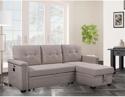 Miniatura 2 de Lilola Home Nathan - Sofá modular reversible de lino gris claro de 84 pulgadas con diván de almacenamiento y puertos de carga USB, sofá esquinero