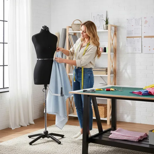 Miniatura 7 de FDW Maniquí femenino con forma de maniquí de costura, torso, ajuste a la cintura, las caderas, el cuello y la longitud de la espalda con base