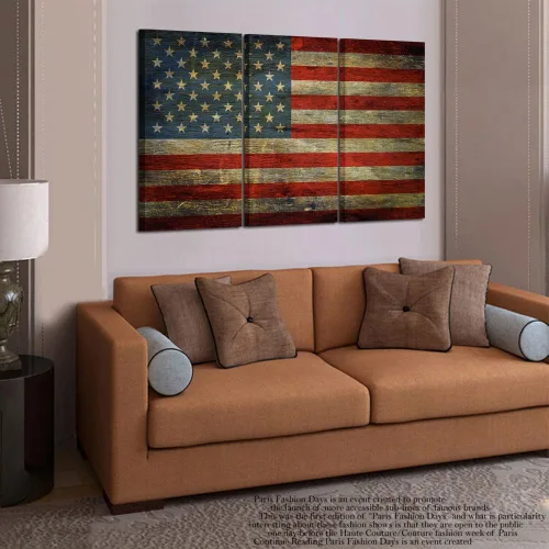 Miniatura 3 de KREATIVE ARTS - 3 paneles retro de la bandera de Estados Unidos, arte de pared con símbolo de la nación honrada, cuadro enmarcado y estirado