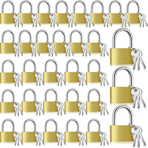 Miniatura 66 de Yaocom 24 piezas de candado con llave de latón sólido, pequeño candado amarillo para gimnasio, candado fuerte con la misma llave para equipaje
