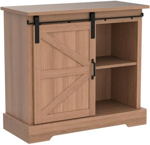 Miniatura 5 de Sophia & William Gabinete de barra de café para cocina, armario de almacenamiento de buffet con puerta corrediza de granero, 31.9 pulgadas de Roble