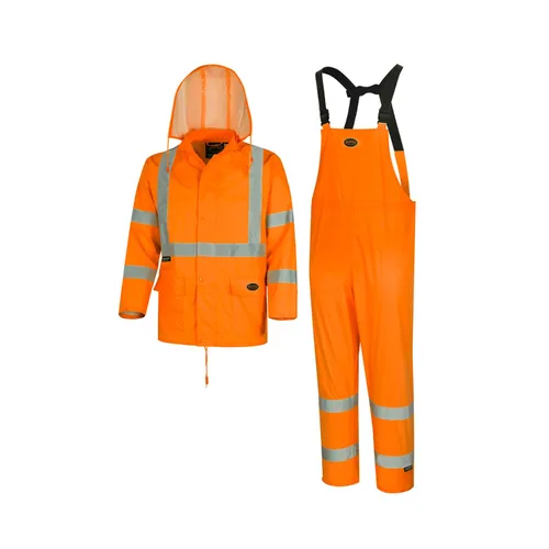 Miniatura 12 de Pioneer Equipo de lluvia de alta visibilidad Chaqueta de seguridad y pantalones con peto – Alta visibilidad, impermeable, traje de trabajo de PVC