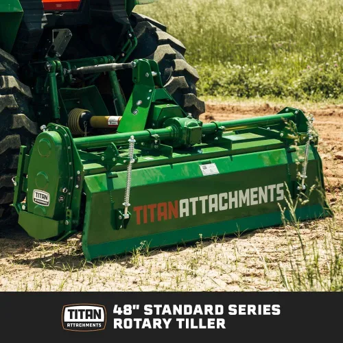 Miniatura 3 de Titan Attachments enganche de 3 puntos, accesorio de cultivador rotativo de 48" para tractores Cat 1, acabado en carbón, cultivador impulsado por