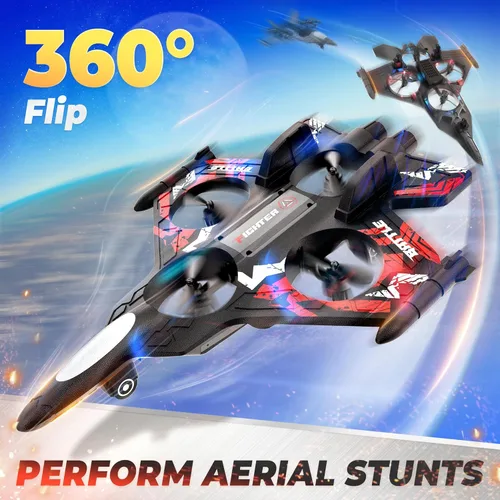 Miniatura 2 de Avión RC BEZGAR Drones de 2.4GHZ para niños, avión de control remoto, helicóptero RC, juguete de avión de combate con voltereta de 360° y luces