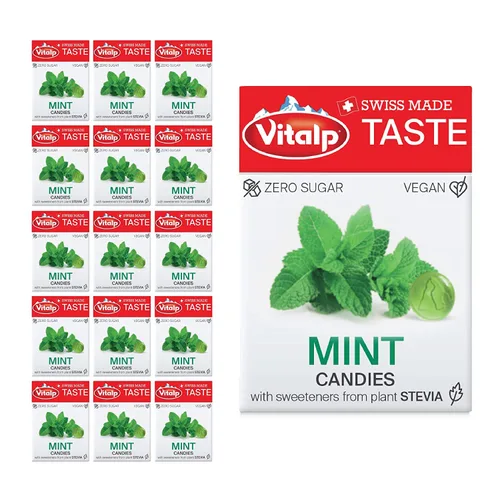 Miniatura 8 de Vitalp Taste, hecho en Suiza, caramelo duro sin azúcar con Stevia, vegano, sabor a caramelo cremoso, paquetes de 25g/0.88 onzas, 16 cajas