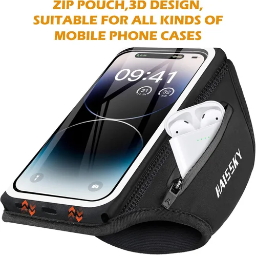 Miniatura 6 de Brazalete de teléfono para correr con soporte para auriculares, diseño 3D para teléfonos celulares para iPhone 17/16/15/13 Pro/Plus y S24/S20, Negro