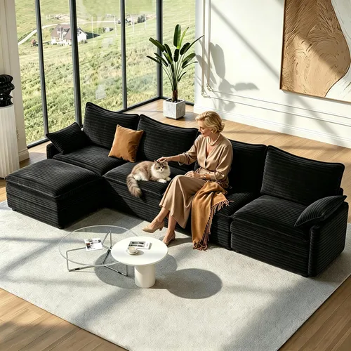 Miniatura 39 de Vesgantti Sofá de nube de 74 pulgadas para sala de estar, sofá modular de 2 plazas, sofá modular de pana de doble cojín, sofás pequeños de pana