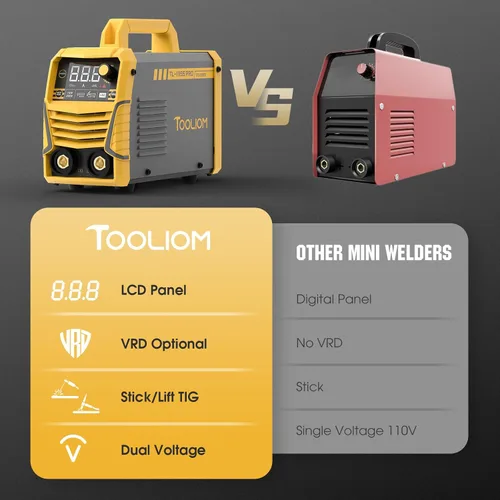 Miniatura 5 de TOOLIOM Soldadora de varilla 195A 110/220V de doble voltaje con antorcha TIG de elevación, pantalla LCD, inversor IGBT con arranque en caliente