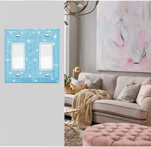 Miniatura 4 de Cubierta de interruptor de luz con brillantes diamantes de imitación azules, cubiertas decorativas de tomacorrientes, placa de pared doble Diamantes