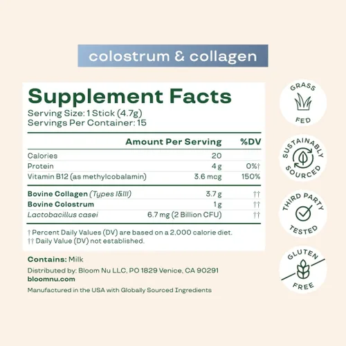Miniatura 4 de Bloom Nutrition Paquete de polvo de calostro bovino, salud intestinal, apoyo inmunológico, suplemento para el crecimiento del cabello y belleza, sin