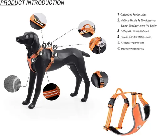 Miniatura 3 de Arnés para perro sin tirones, sin estrangulamiento, diseño ajustable, transpirable con rayas reflectantes, hebillas duraderas de rápida presión
