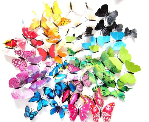 Miniatura 2 de Amaonm - 120 calcomanías de pared de mariposas en 3D, 10 colores, removibles, bricolaje, calcomanías de pared para habitación de niños y niñas