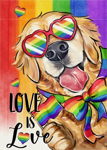 Love is Love Golden Retriever Dog Rainbow - Bandera decorativa para jardín, decoración exterior del mes del orgullo de mascotas LGBTQ, para