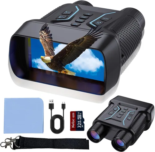 Gafas de visión nocturna, prismáticos de visión nocturna 4K para adultos, pantalla HD de 4.5 pulgadas, tarjeta de 32 GB, zoom 8X para fotos y