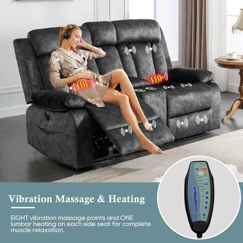 Miniatura 4 de GUEAPY Sofá reclinable de dos plazas - Sofá reclinable de dos plazas con consola, sofá reclinable doble con calor y masaje, sofá reclinable Gris