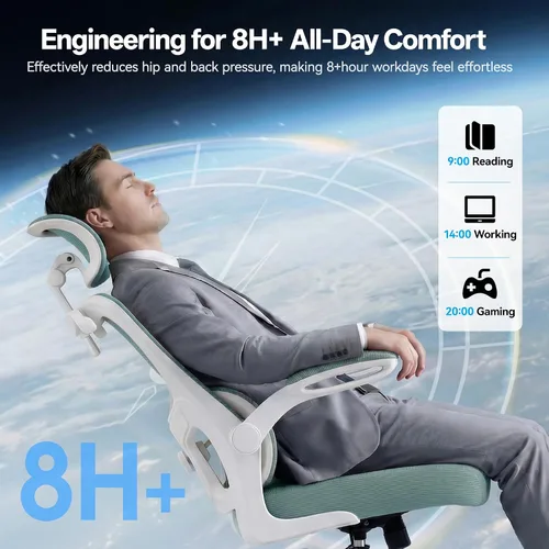 Miniatura 7 de AreShark Silla de Oficina Ergonómica con Soporte Lumbar Ajustable y Gancho para Respaldo, Silla de Malla Transpirable con Respaldo Alto y Ruedas