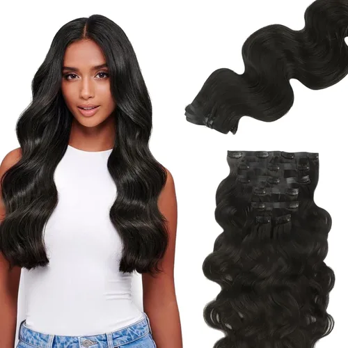 Miniatura 51 de Lashey - Extensiones de cabello con clip sin costuras, de cabello humano real, 7 unidades, 110 g, 14 pulgadas, color negro natural, lacio