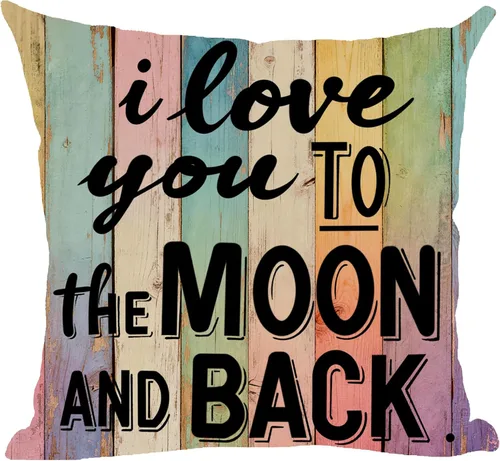 Ramirar Funda de almohada decorativa con texto en inglés "I Love You to The Moon and Back" con texto en inglés "I Love You to The Moon and Back"