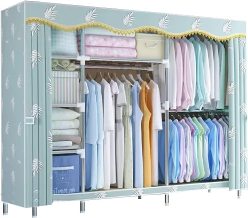 Miniatura 13 de large closets Portable Wardrobe Closet with Pattern Cloth Cover Wardrobe Closet Steel Rack Closet for Clothes Saves Space Storage Closet Space-saving