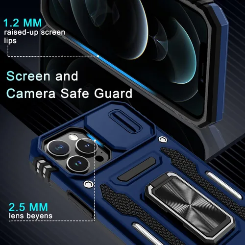 Miniatura 133 de DEERLAMN Funda para iPhone Xs Max con funda deslizante para cámara + protector de pantalla, soporte giratorio de anillo de grado militar a prueba