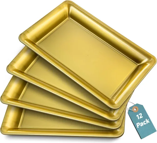 Miniatura 13 de Bandeja de Servir de Plástico Transparente (Paquete de 4) Bandejas y Platos Desechables Transparentes con Borde Dorado para Servir Alimentos