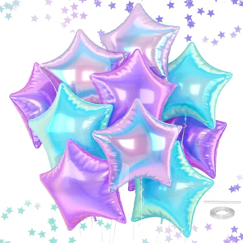 Miniatura 16 de Globos de estrellas rojas, azules y negras, globo de papel de aluminio de 18 pulgadas para helio, paquete de 10 globos rojos y azules, globo de Negro
