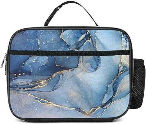 Bolsa de almuerzo de mármol azul aislada reutilizable para niños y niñas, bolsa térmica térmica para hombres, mujeres, escuela, trabajo, picnic