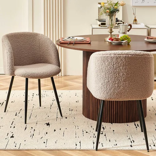 Miniatura 4 de Homedot Juego de 2 sillas de comedor tapizadas de barril negro, modernas sillas de cocina de mediados de siglo, cómodas con asiento acolchado