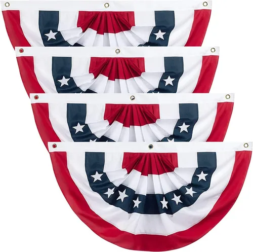 Bandera de abanico plisada de Estados Unidos, banderas patrióticas de medio abanico con ojales de latón para decoración del Día de los Caídos del 4
