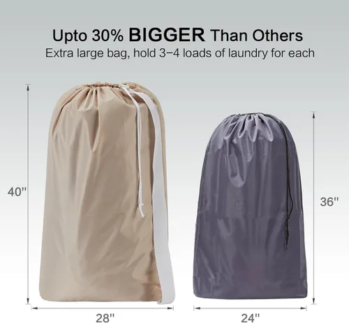 Miniatura 3 de HOMEST Paquete de 2 bolsas de lavandería de nailon XL con correa, organizador grande de ropa sucia, fácil de colocar en una canasta o cesta