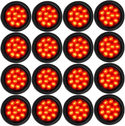 Miniatura 49 de Kit de tapones de cableado con cubierta de hule para luz trasera LED redonda de 4", 12 ledes, para RV, camioneta Luz roja - Lente transparente