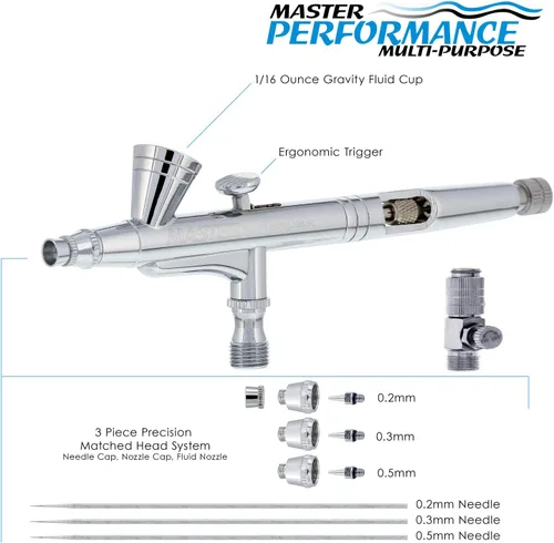 Miniatura 2 de Master Performance G266 Pro Set Master Airbrush con 3 juegos de boquillas (agujas de 0.2, 0.3 y 0.020 in, puntas de líquido y tapas de aire), mango