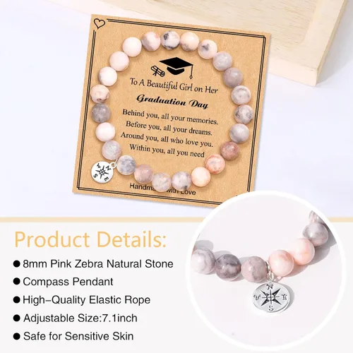 Miniatura 11 de 2024 Graduation Gifts for Her Him Natural Stone Bracelet Class of 2024 High School College Graduation Gift for Women Men