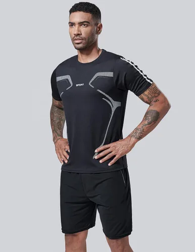 Miniatura 4 de Paquete de 5 camisetas de manga corta para hombre con cuello redondo y de secado rápido Camisetas atléticas para correr, entrenar en el gimnasio
