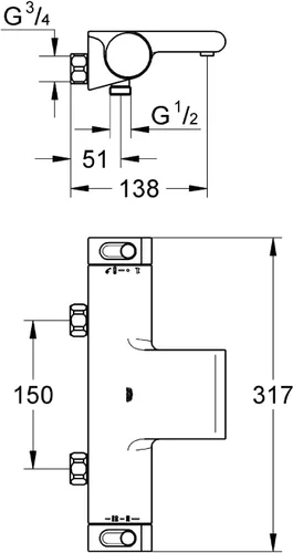 Miniatura 2 de GROHE 34484001 Grohtherm 2000 Mezclador termostático para baño y ducha
