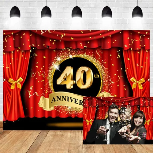 Miniatura 9 de Telón de fondo de lujo de 5 x 3 pies, cortina roja con purpurina con puntos dorados, fotografía de fondo, pareja, matrimonio, boda, aniversario
