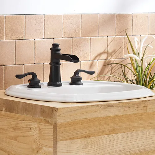 Miniatura 3 de BWE Grifo de baño generalizado de 3 agujeros, color negro mate con montaje de drenaje desplegable y manguera de suministro, cascada negra, de dos