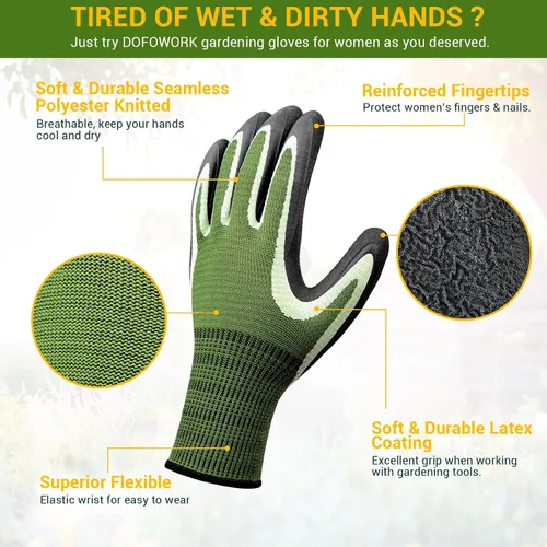 Miniatura 2 de DOFOWORK Gardening Gloves - 6 Pair Gardening Gloves for Women/Men, Breathable Natural Latex Garden Gloves with Grip