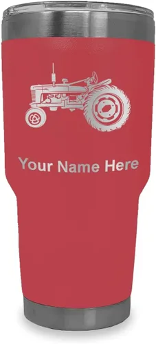 Miniatura 40 de LaserGram Vaso aislado al vacío de 20 onzas, Old Farm Tractor, grabado personalizado incluido (negro)