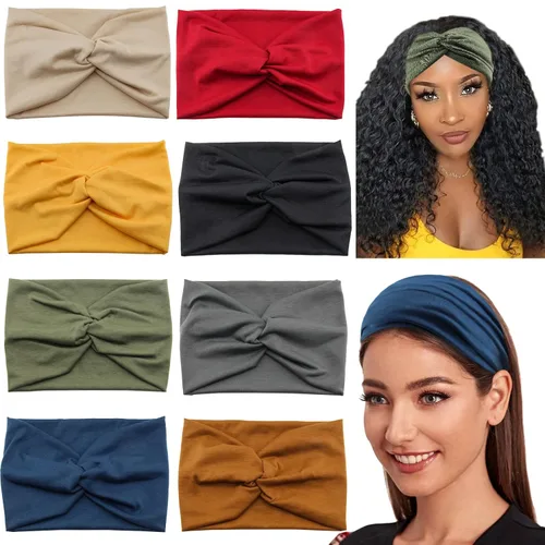 Miniatura 8 de Diademas anchas para mujeres y niñas, diadema bohemia con estampado floral, turbante nudo, diadema para entrenamiento, bandas para el cabello
