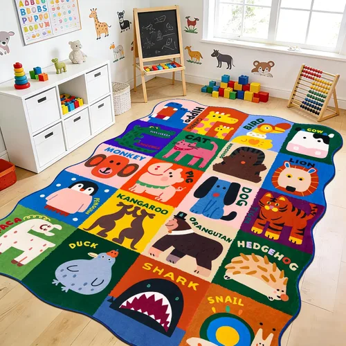 Miniatura 10 de Alfombras infantiles para sala de juegos, 3 x 5 pies, alfombra de área ultra antideslizante, alfombra de juego lavable, bonita alfombra de animales
