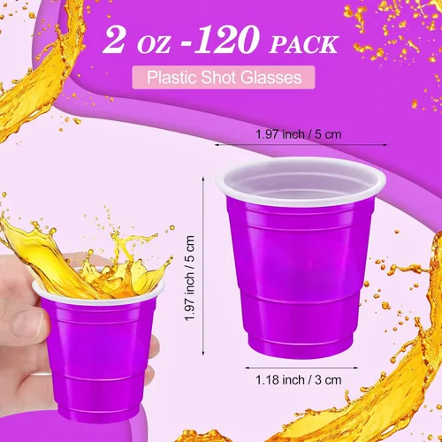 Miniatura 2 de 120 piezas Vasos de chupito morados Vasos de chupito de plástico púrpura de 2 oz Vasos de chupito de Halloween desechables para bebidas
