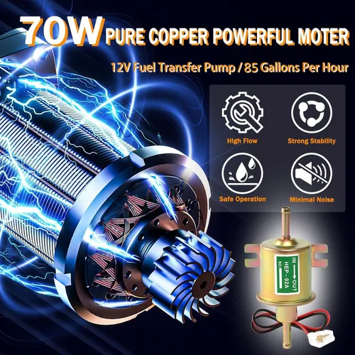 Miniatura 2 de Juego de bomba de transferencia de combustible de 12V, bomba de transferencia de gasolina mueve 85 galones de gas o diésel por hora, bomba de 75 W